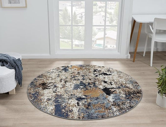 Keen Home Design Area Rugs - 8ft Round Non-Shedding, Abstract Rugs for Kitchen, Living Room, Bedroom, Dining Room, Entryway - Size: 7'10" Round, Multi