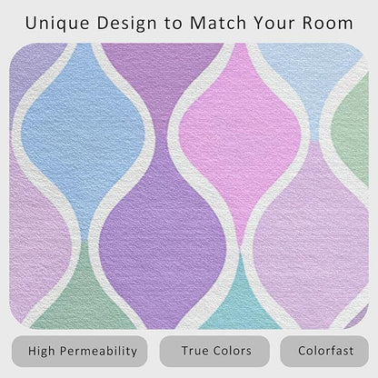 Washable 5x8 Abstract Wave Rug Living Room, Modern Geometric Colorful Design Area Rugs for Bedroom, Abstract Wave Home Decor Carpet, Low Pile, Non Slip, Kids & Pet Friendly (N4169)