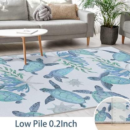 Tritard Coastal Sea Turtles Hallway Runner Rug 2x6 Beach Themed Starfish Area Rug Runner Non-Slip Washable Entryway Doormat Indoor Entrance Carpet for Kitchen Bathroom Laundry Bedroom Living Room