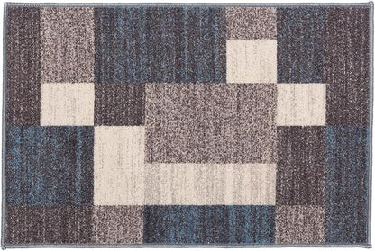 Rugshop Contemporary Blue Geometric Boxes Non-Slip Area Rug Non-Shedding for Living Room, Dining Room and Office, 20" x 30"