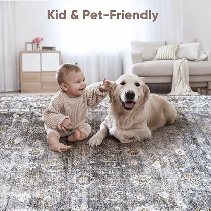 Rugcomf 2x3 Rug Washable Boho Rug Soft Small Area Rug Non-Slip Non-Shedding Faux Wool Vintage Rug for Door Mat, Kitchen, Floor, Entryway, Powder Room (Grey)