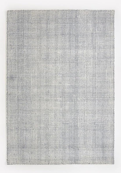 Hand-Tufted 100% Wool Pile Area Rug – Geometric Textured Grid Check Pattern – Thick and Durable Floor Carpet for Bedroom, Living Room, Kids Room, and Dining Area (Indigo Blue, 7' x 7')