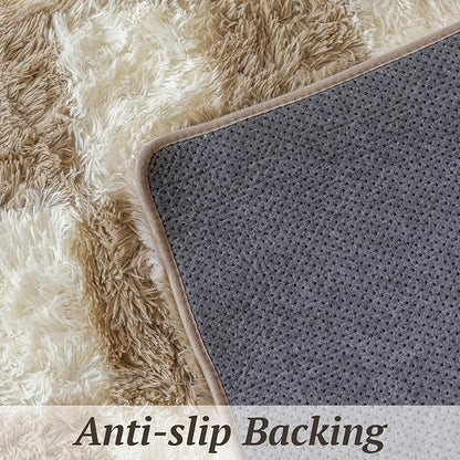 6x9 Area Rugs for Living Room Bedroom, Soft Fluffy Shaggy Bedside Rug, Indoor Floor Carpet for Kids Playroom, Dorms, Nursery Rooms, Home Decor (Camel & White 6'x9')
