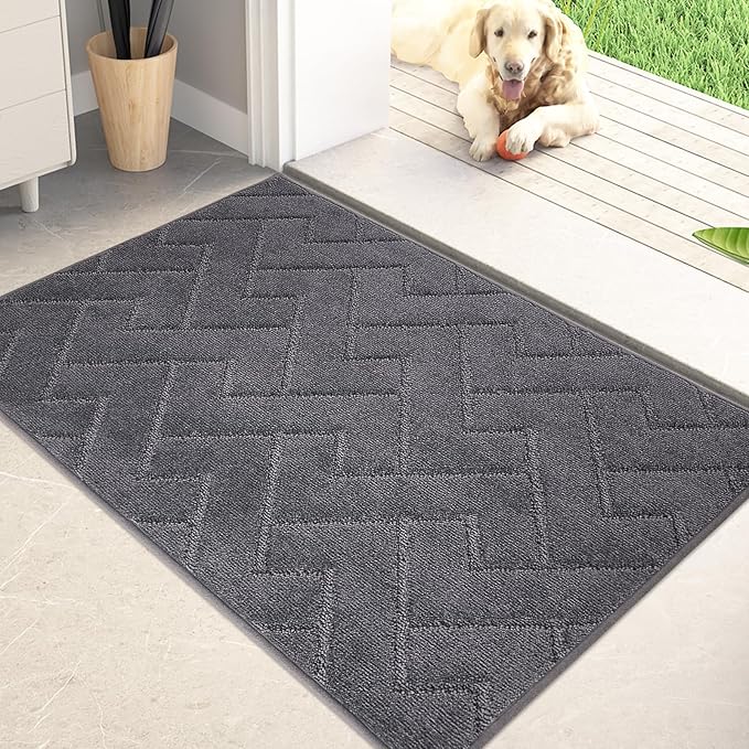 PURRUGS Dirt Trapping Door Mat 24" x 35.5", Non-Slip Machine Washable Entry Rug, Shoe Scraper, Dog Doormat, Super Absorbent Welcome Mat for Front & Back Door, Muddy Wet Shoes & Paws