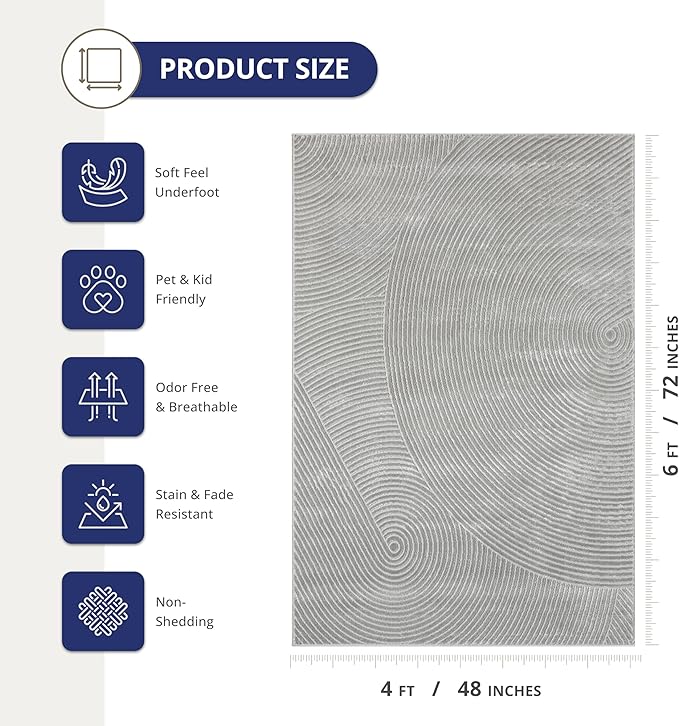 Abani Grey Area Rug for Living Room, Bedroom - Zen Reiki Pattern- 4 x 6 -Durable & Easy to Clean