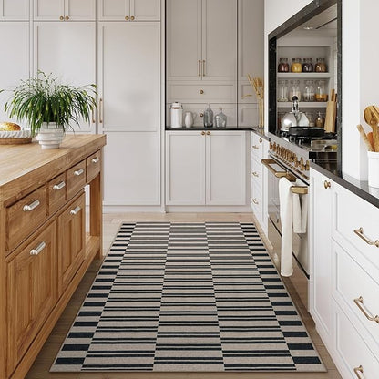 Lahome Striped Easy Jute Rug, 3x5 Outdoor Patio Porch Rug Washable Rugs for Entryway, Indoor Outdoor Living Room Carpets, Farmhouse Neutral Non Slip Black Carpet for Backyard Bedroom RV