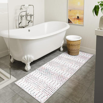 Lahome Moroccan Washable Runner Rug 2x6 Non-Slip Anti-Fatigue Kitchen Rugs and Runners Throw Soft Long Bathroom Runner, Geometric Print Distressed Floor Runners for Entryway Laundry Room Foyer