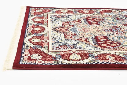 Unique Loom Narenj Collection Classic Traditional Medallion Textured Design Area Rug, 3 x 13 ft, Burgundy/Tan