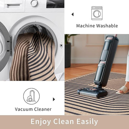 Tangsoo Rainbow Easy Jute Rug 6x9 Washable Area Rugs for Living Room,Black Non Slip Indoor Outdoor Carpet,Farmhouse Modern Office Mat for Backyard Dining Room Patio Bedromm