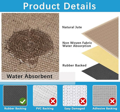Rubber Runner Rug for Hallways Non Slip, Low Pile Long Laundry Room Mat Hall Jute Rug Runner Carpet Non Skid