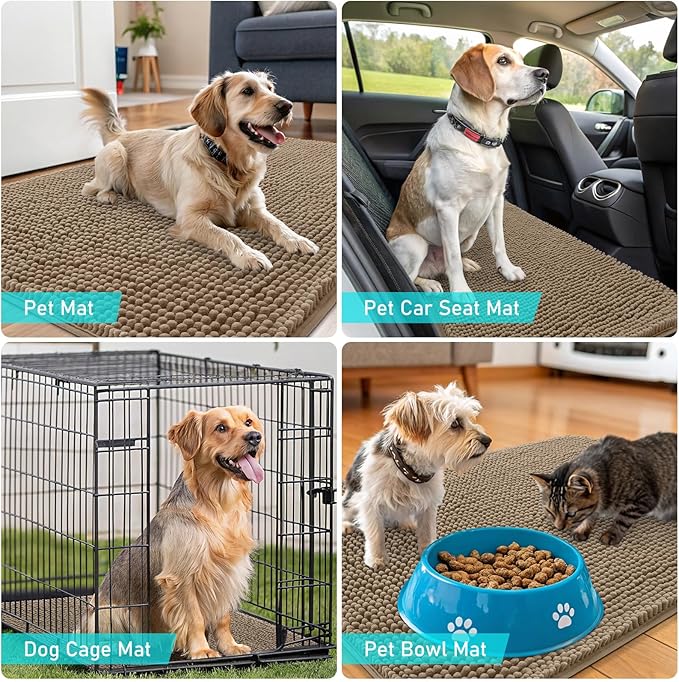 OLANLY Dog Door Mat for Muddy Paws 59x24, Absorbs Moisture and Dirt, Absorbent Non-Slip Washable Doormat, Quick Dry Chenille Mud Mat for Dogs, Entry Indoor Entryway Carpet for Inside Floor, Tan