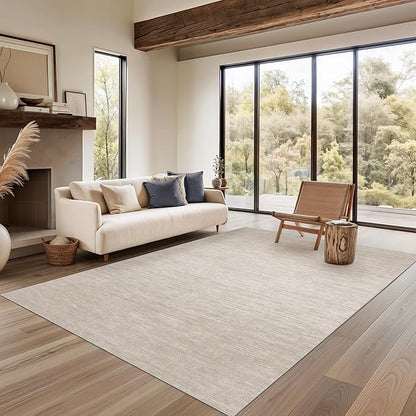 Valenrug Washable Rugs 5x7 - Stain Resistant 5x7 Area Rugs for Living Room, Non Slip Backing Gradient Printed Rugs for Bedroom, Foldable Machine Washable Area Rug(5'x7', Beige)