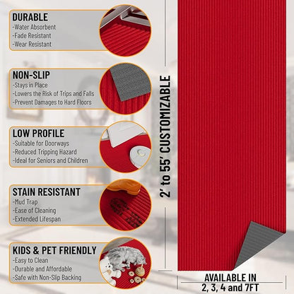 Ottomanson 2'7" x 53' Hallway Runner with Scraper Pile Extra Durable Non-Slip Rug Mat for Indoor & Outdoor Use - Ideal for Kitchen, Entryway, Patio & Garage - High-Traffic Carpet, Red