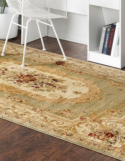 Rugs.com Chateau Collection Rug – 10' x 13' Green Medium Rug Perfect for Living Rooms, Large Dining Rooms, Open Floorplans