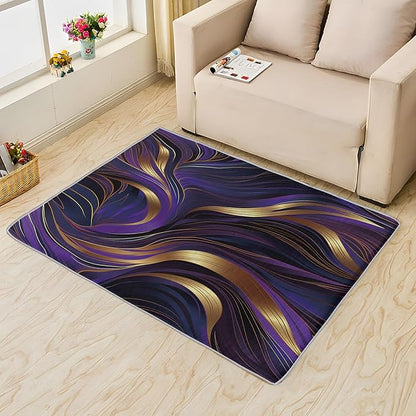 Purple and Gold Rug, 5x7 Rug, Luxury Rugs for Living Room Bedroom, Abstract Large Area Rug, Washable Rug Non Slip Soft Indoor Carpet, Purple and Gold Home & Room Decor