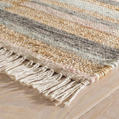 Dash and Albert Ravel Wool Area Rug - 2.5' x 8' Runner Blue Stripe Handwoven Accent Rug - Durable, Eco-Friendly, High Traffic Area Hallway, Living Room, Stairs