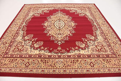 Unique Loom Reza Collection Traditional Persian Style Area Rug, Square 8' 0" x 8' 0", Burgundy/Ivory