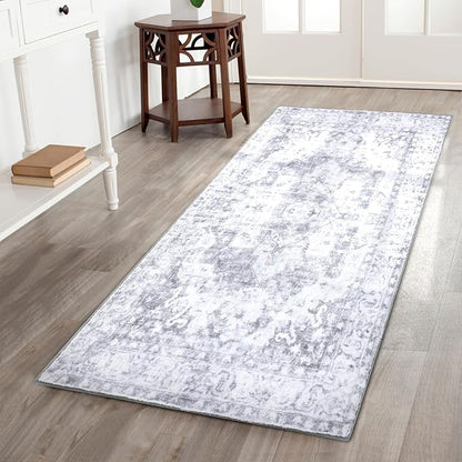 COMSLE Washable Door Mat, Front Door Mat Indoor Faux Wool Absorbent Small Rugs for Entryway Distressed Throw Rug Non-Slip Accent Floor Carpet for Entrance Bedroom, 24X48 Inches Gray