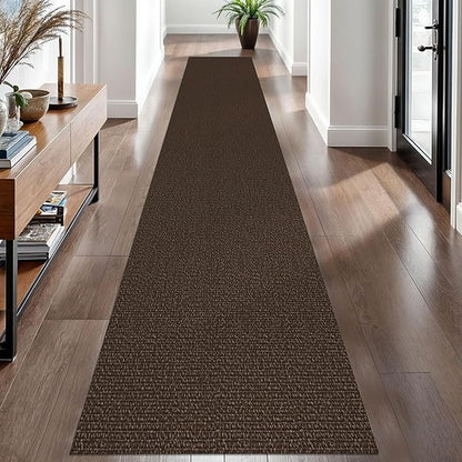 EARTHALL Washable Runner Rug 2x12 Ft Non Slip Runners for Hallways Long Cotton Rubber Backed Kitchen Runner Braided Indoor Floor Carpet Runners for Entryway, Hall, Kitchen, Brown/Coffee