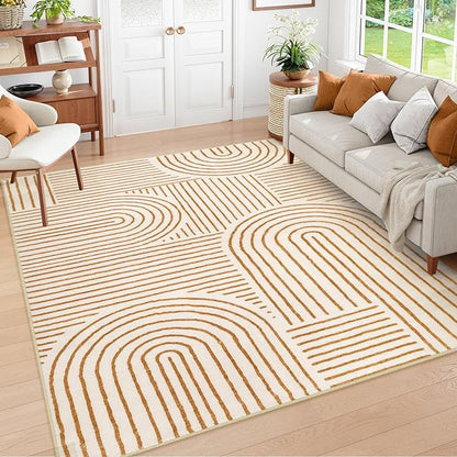 Lahome Abstract Washable Rugs 5x7, Non Slip Soft Living Room Rugs Ultra-Thin Rainbow Bedroom Rug, Non Skid Rug Backing Accent Carpet for Dining Room Office(5'x7',Orange)