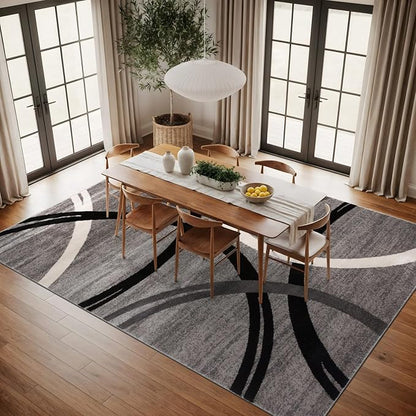 Rugshop Wavy Circles Design Area Rug, Fade-Resistant Carpet for Living Room, Dining Room, or Office,Grand Room,Open Spaces, Gray, 12' x 15'