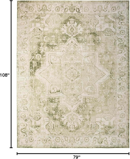 Nourison Home Astra Machine Washable Ivory Green 6'7" x 9' Area Rug - Easy Clean, Non Shedding, Bed Room, Living Room, Dining Room, Kitchen (7' x 9')