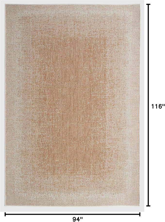 FH Home Outdoor Area Rug - Waterproof Easy to Clean Stain Resistant - Patio Indoor Outdoor Porch Deck Balcony Entryway - Ombre Modern - Dhruva - Beige - 7ft 8in x 9ft 8in