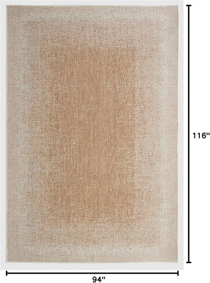 FH Home Outdoor Area Rug - Waterproof Easy to Clean Stain Resistant - Patio Indoor Outdoor Porch Deck Balcony Entryway - Ombre Modern - Dhruva - Beige - 7ft 8in x 9ft 8in