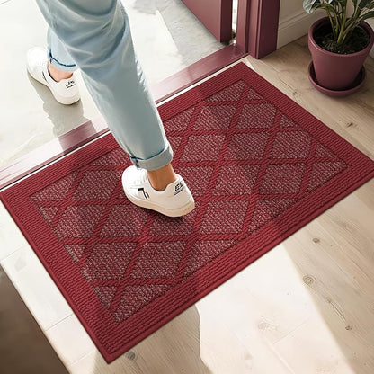 COSY HOMEER Non-Slip Door Mat 20"x32", Entryway Rugs Low Profile Absorbent Dirt Trapper Doormat for Front Entrance, Washable Polypropylene Entry Mat (Red)