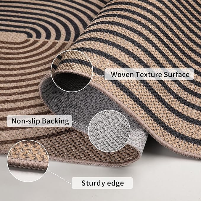 Tangsoo Rainbow Easy Jute Rug 2x4 Small Throw Rugs for Entryway,Washable Ultra Thin Outdoor Door Mat, Black Brown Non-Slip Indoor Floor Carpet for Entrance Kitchen Hallway Bedroom Front Porch