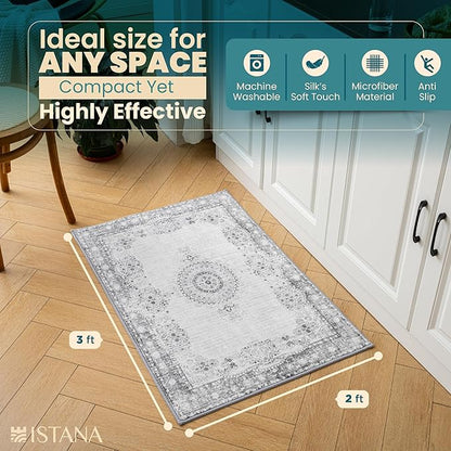 Istana 2x3 Area Rug - Grey/Gold Boho Rugs for Living Room 2x3 - Foldable Small Rugs for Bedroom - Stain Resistant Washable Rug Non Slip - Eco-Friendly Area Rugs Indoor