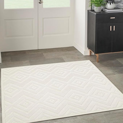 Nourison Home Versatile Ivory White 5' x Square Area Rug - Easy Clean, Non Shedding, Bed Room, Living Room, Dining Room, Kitchen (5' x Square)