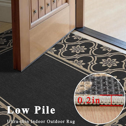 Moroccan Floral Easy Jute Rug 8x10 Outdoor Rug Washable Area Rugs for Living Room Bedroom Non Slip Neutral Farmhouse Indoor Outdoor Carpet for Backyard Patio Office