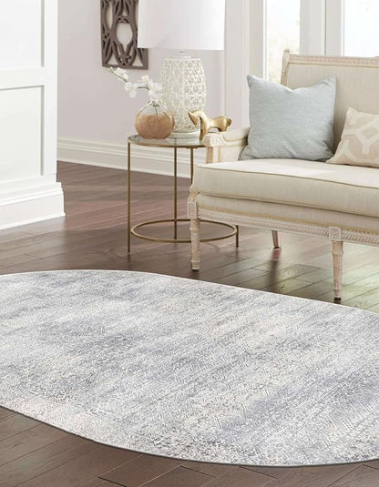 Unique Loom Finsbury Collection Area Rug - Sarah (5' 3" x 8' Oval, Gray/ Ivory)