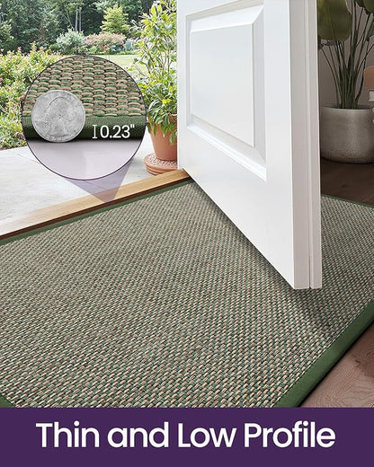 DEXI Ultra Thin Entryway Door Mat 36x56, Non Slip Rubber Backing Inside Entry Mat, Low Profile Easy Clean Dirt Trapper Doormat for Inside Entrance Patio, Green