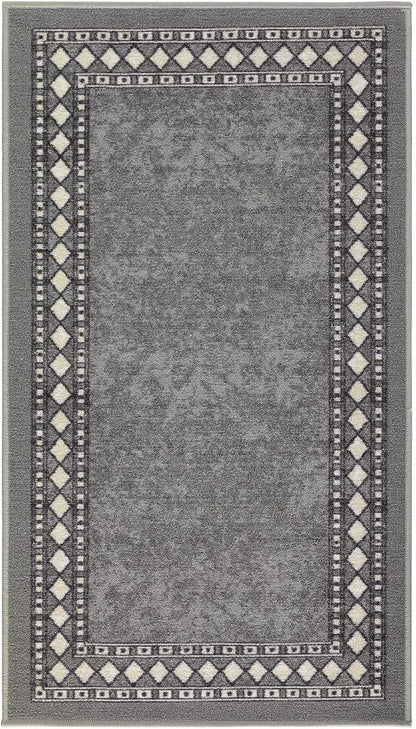 Antep Rugs Alfombras Modern Bordered 2x4 Non-Skid (Non-Slip) Low Profile Pile Rubber Backing Kitchen Area Rugs (Gray, 2'3" x 4')