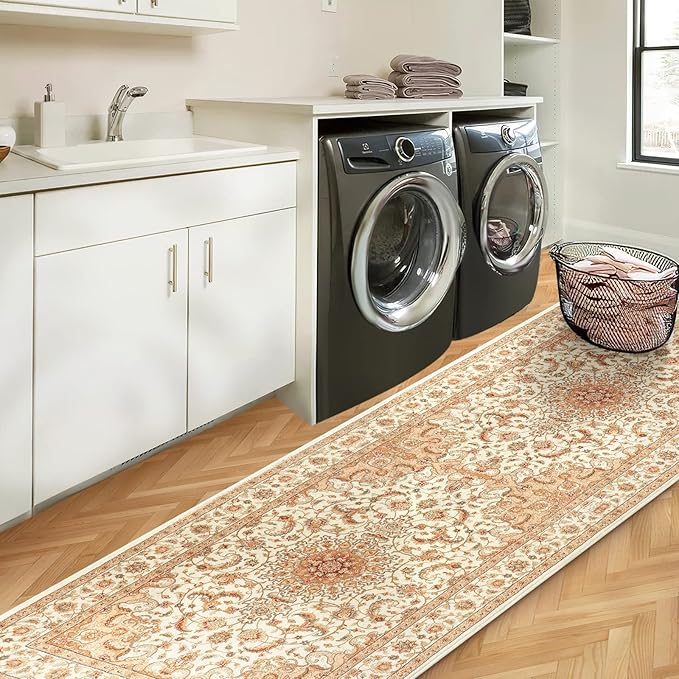 COMSLE Boho Runner Rug, 2' x 5' Washable Rugs for Hallway Faux Wool Small Kitchen Area Rug Distressed Throw Rug Non-Slip Laundry Room Rug Carpet Runner for Entryway Indoor Bedroom