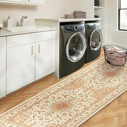 COMSLE Boho Runner Rug, 2' x 5' Washable Rugs for Hallway Faux Wool Small Kitchen Area Rug Distressed Throw Rug Non-Slip Laundry Room Rug Carpet Runner for Entryway Indoor Bedroom