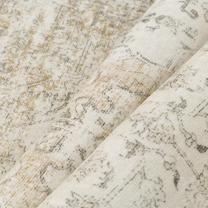 Entryway Area Rug 3x5 Washable Beige Vintage Distressed Carpet Oriental Soft Thin Indoor Rug for Office Non Slip Low Pile Throw Rug for Kitchen Bathroom Bedroom Dining Living Room