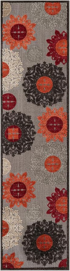 Unique Loom Outdoor Modern Collection Area Rug - Chicago (2' 7" x 10' Runner Brown/Orange)