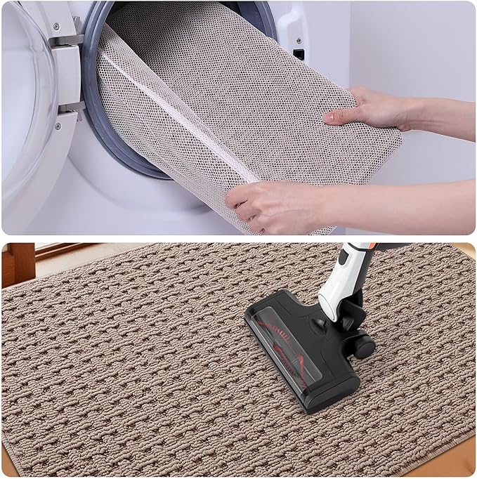 LUMI Washable Door Mat Indoor Entrance 24x36, Dirt Trapper Front Door Mats with Absorbent Interior and Non-Slip Rubber Backing, Entryway Doormat, Beige