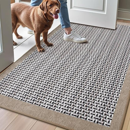 LUMI Inside Door Mat for Entry 32"x47", Absorbent, Dirt Trapper, Low Profile Thin, Non Slip Mats with Rubber Backing, Ideal for Indoor, High Traffic, Garage, Entrance, Classic Beige