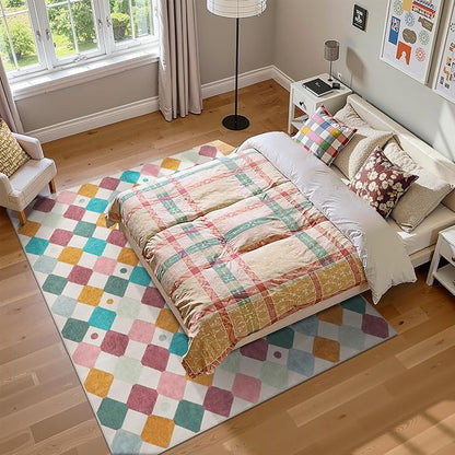 jinchan Macy Area Rug 6x9 Kids Washable Rug Indoor Floor Cover Non-Slip Modern Soft Rug Elementary School Classroom Diamond Carpet for Nursery Playroom Daycare Living Room Bedroom Confetti on Cream