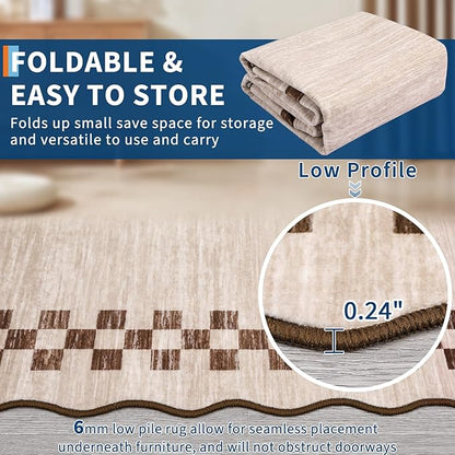 GarveeHome Area Rug 6x9 Large Living Room Modern Border Throw Rug with Rubber Backing Stain Resistant Dining Room Throw Carpet Washable Scalloped Rug for Bedroom Home Decor Office, Beige