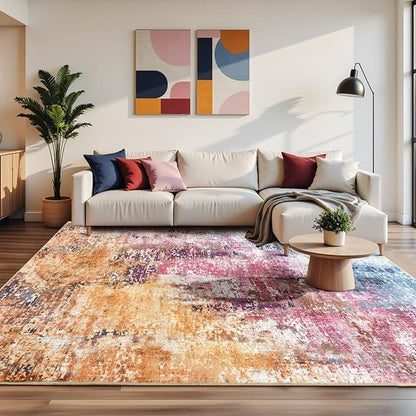 Washable Abstract Rug, 6x9 Modern Area Rugs with Non-Slip Rubber Backed for Living Room, Thin but Soft Contemporary Carpet Kitchen Bedroom Dining Room Decor, Galaxy