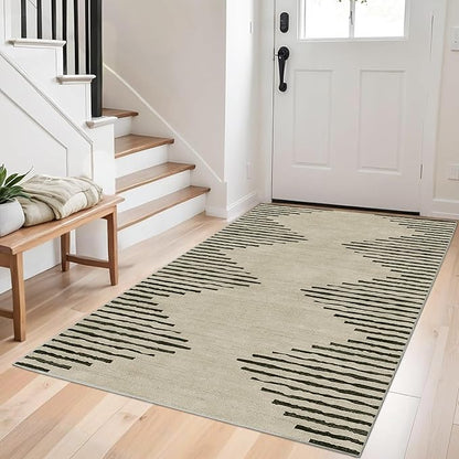 HelloTree Area Rug 3x5 Geometric Rug,Washable Modern Neutral Stain Resistant Indoor Carpet Boho Living Room Moroccan Rugs Fluffy Rug for Living Room Bedside Room Decor for Family-Cream