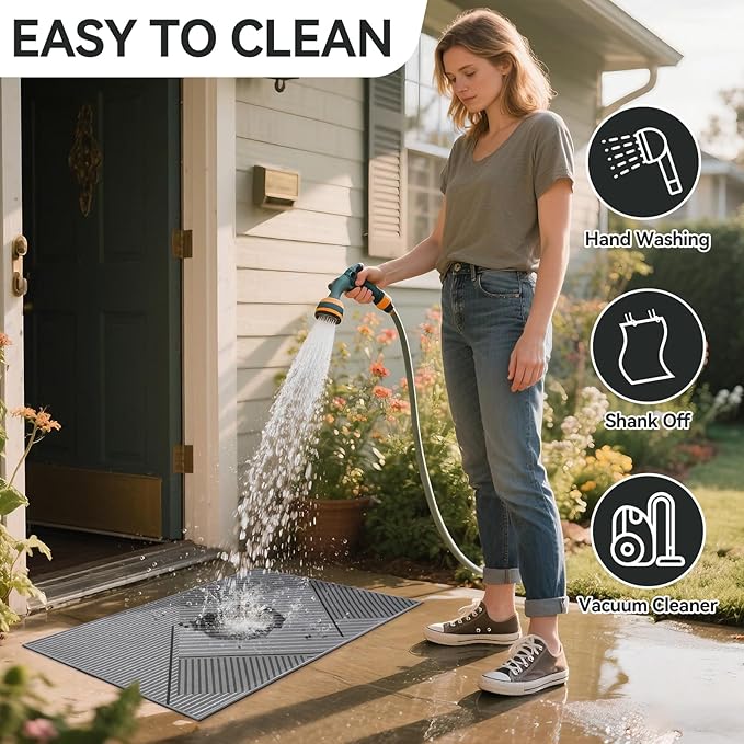 Front Door Mat 24''x35'', Non Slip Absorbent Muddy Dirt Resist Washable Low-Profile Indoor Doormat, Welcome Entryway Door Mats, Grey