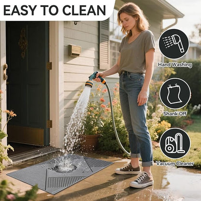 Front Door Mat 24''x35'', Non Slip Absorbent Muddy Dirt Resist Washable Low-Profile Indoor Doormat, Welcome Entryway Door Mats, Grey