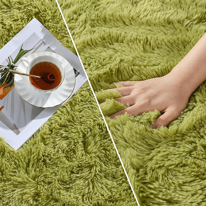 Large Shag Area Rugs 6 x 9, Plush Fuzzy Rugs for Living Room, Ultra Soft Fluffy Furry Rug for Bedroom, Indoor Carpet Nursery Rugs for Kids Room Home Decor, Green