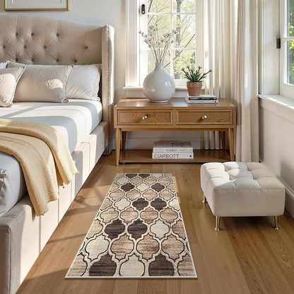 Lahome Moroccan Runners for Hallways- 2x4 Area Rug Washable Non-Slip Soft Bathroom Runner Ultra-Thin Small Kitchen Mat, Modern Print Distressed Floor Runners for Entryway Bedroom （Coffee,2'x4'